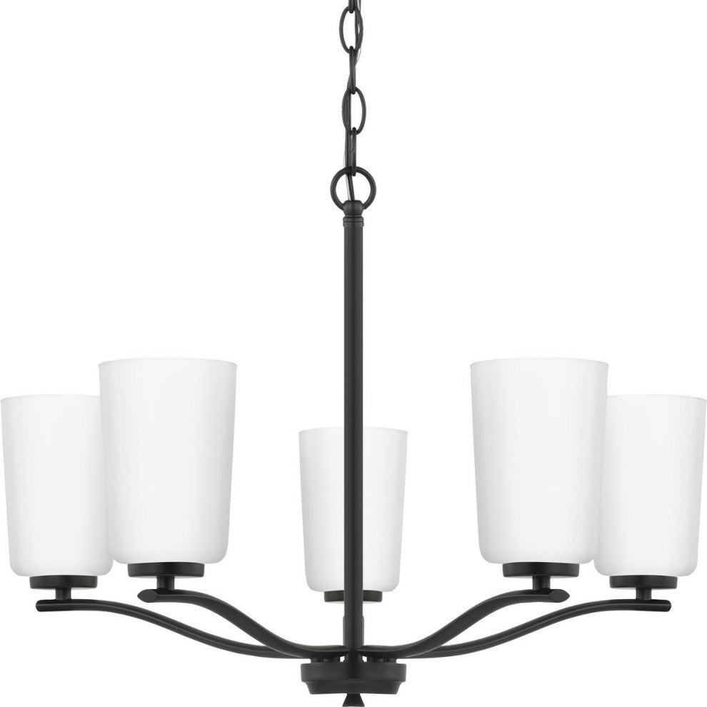 Adley Collection Five-Light Matte Black Etched White Opal Glass Chandelier