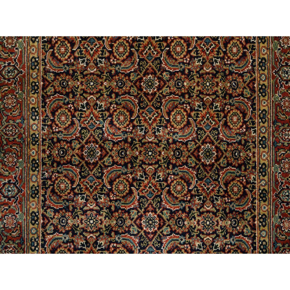 Blue Herati Wool and Silk 175 KPSI Hand Knotted Gallery Runner Rug, 4'0" x 10'1"
