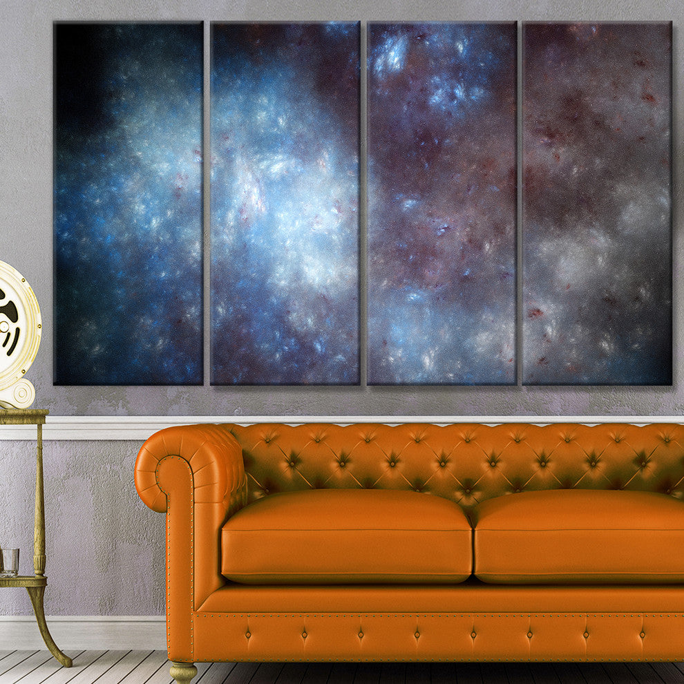 Blue Grey Starry Fractal Sky, Abstract Art on Canvas, 48"x28", 4 Panels