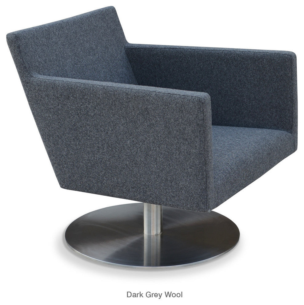 Harput Swivel Lounge Chair, Stainless Steel Base, Dark Gray Camira Wool