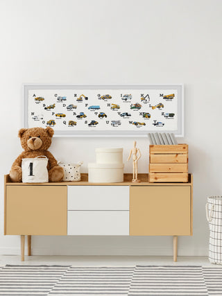 "Vehicle Alphabet" Framed Painting Print, 45x15