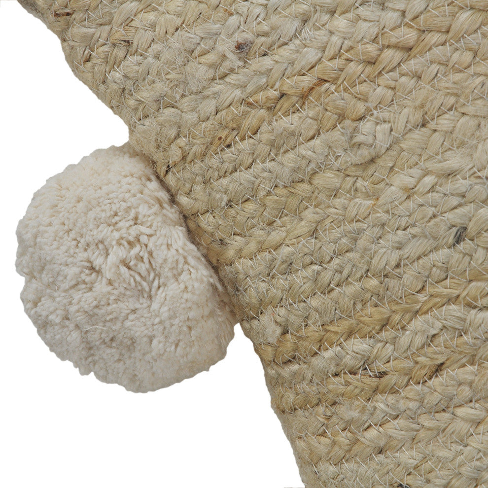 Natural Jute Throw Pillow with Pom Poms Border, Square
