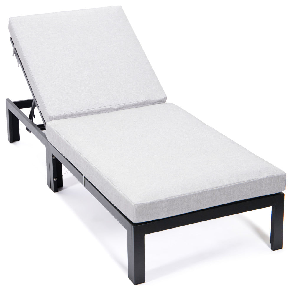 LeisureMod CLBL-77LGR Chelsea Modern Outdoor Chaise Lounge Chair With Cushions