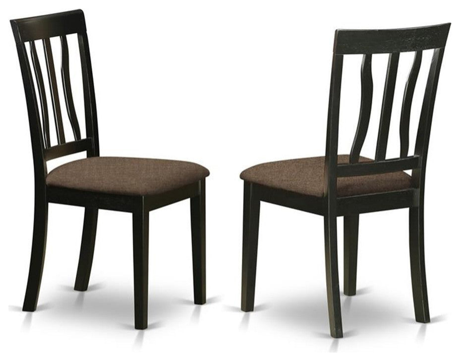 East West Furniture Antique 39" Wood Dining Chair w/ Cushion in Black (Set of 2)