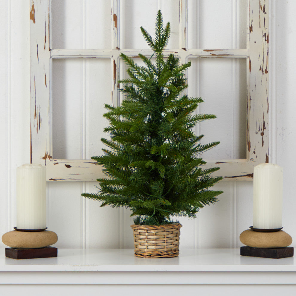 2'' Artificial Christmas Tree With 35 Clear LED Lights, Decorative Basket