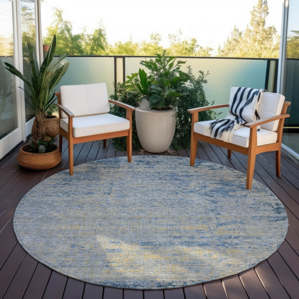 Machine Washable Indoor/Outdoor Chantille ACN1901 Navy 8' x 8' Round Rug