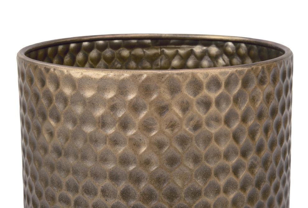 Textured Metal Bins/Plant Buckets, Set of 3, Burnished Gold