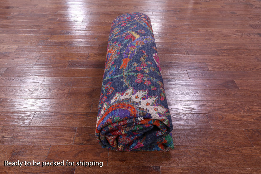 Hand-Knotted Persian Sickle Leaf Design Wool and Silk Rug 9' 0" X 11' 9" Q11852