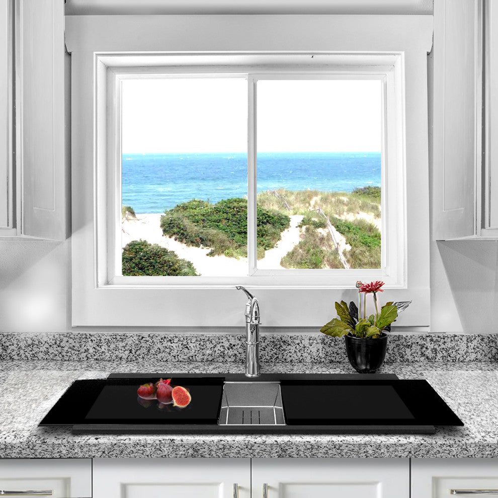 Nantucket Sinks Double Bowl Prep Station Toprmount Granite Composite, Black