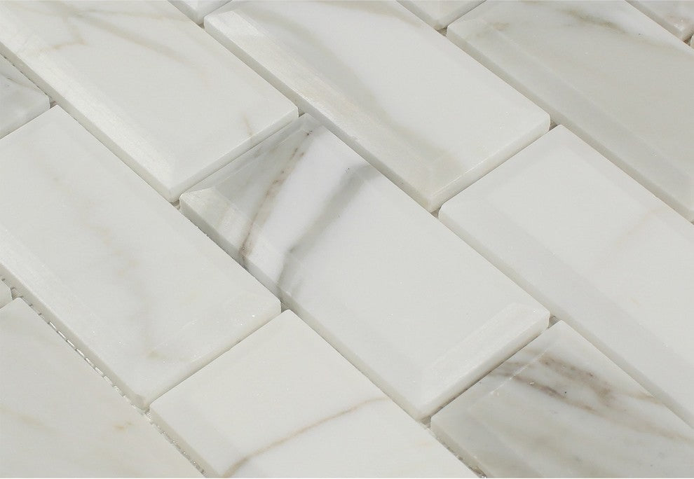 2 X 4 Calacatta Gold Marble Honed & Beveled Brick Mosaic Tile