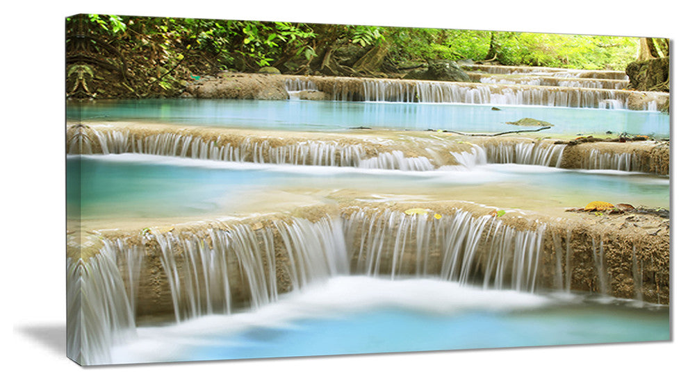 "Blue Erawan Waterfall" Landscape Canvas Photo Print, 40"x20"