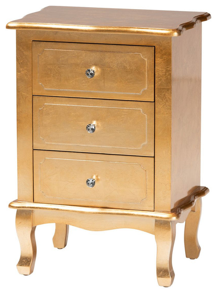 Newton Classic and Traditional Gold Finsihed Wood 3-Drawer Nightstand