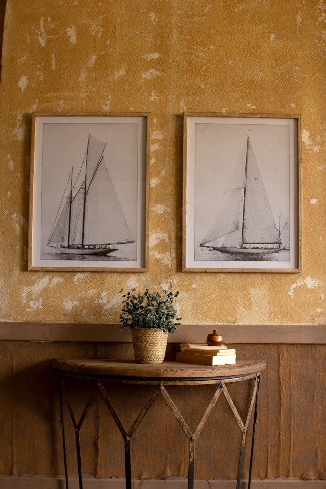 Vintage Style Coastal Black White Sailboat Wall Art Print 2-Piece Set