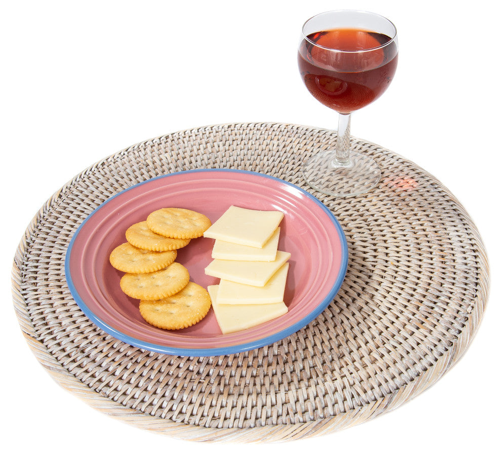 Artifacts Rattan Round Placemat, White Wash, Medium