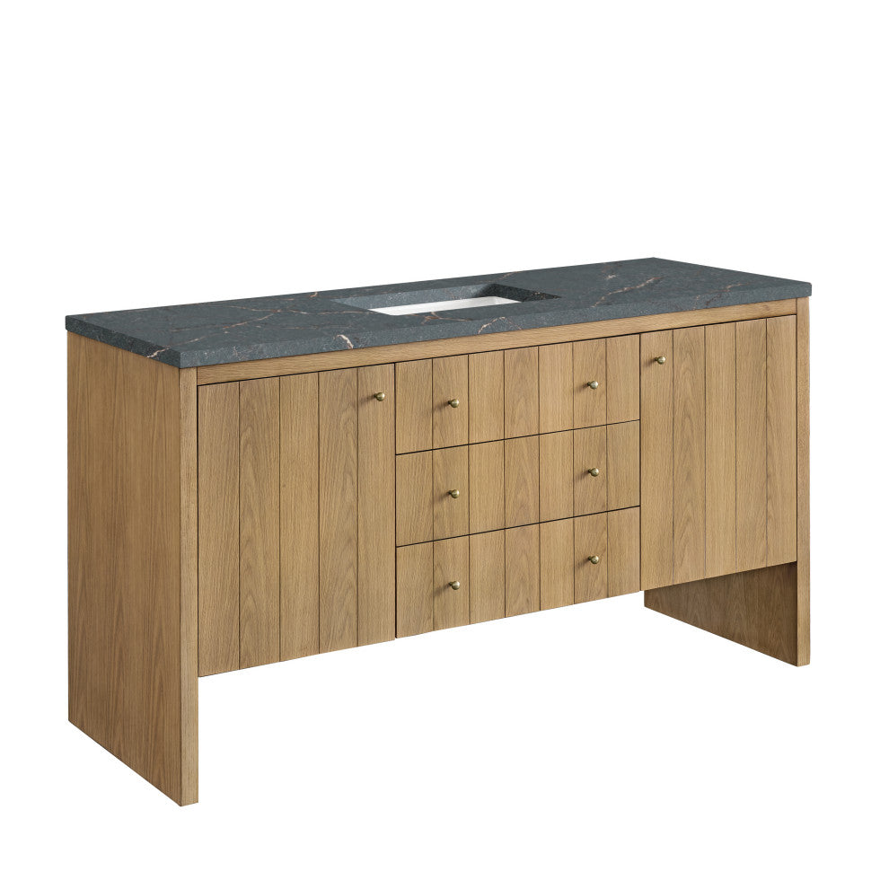 Hudson 60" Single Vanity, Light Natural Oak w/ Parisien Bleu