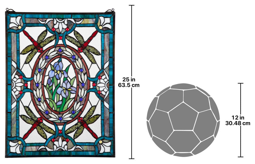 Dragonfly Floral Stained Glass Window