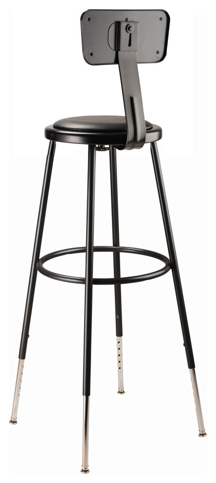 NPS 32 -39" Height Adjustable Vinyl Padded Steel Stool With Backrest, Black