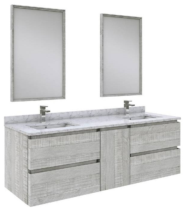 Fresca Formosa 60" Ash Wall Hung Double Sink Modern Vanity Set, Faucet Fft3811ch
