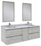 Fresca Formosa 60" Ash Wall Hung Double Sink Modern Vanity Set, Faucet Fft3811ch