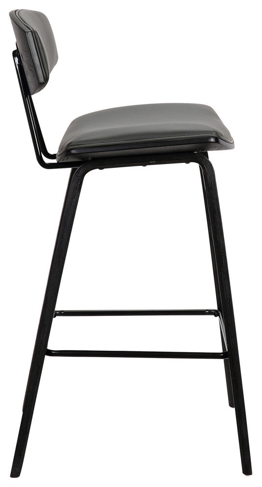 26" Gray Faux Leather Mid Century Modern Bar Stool