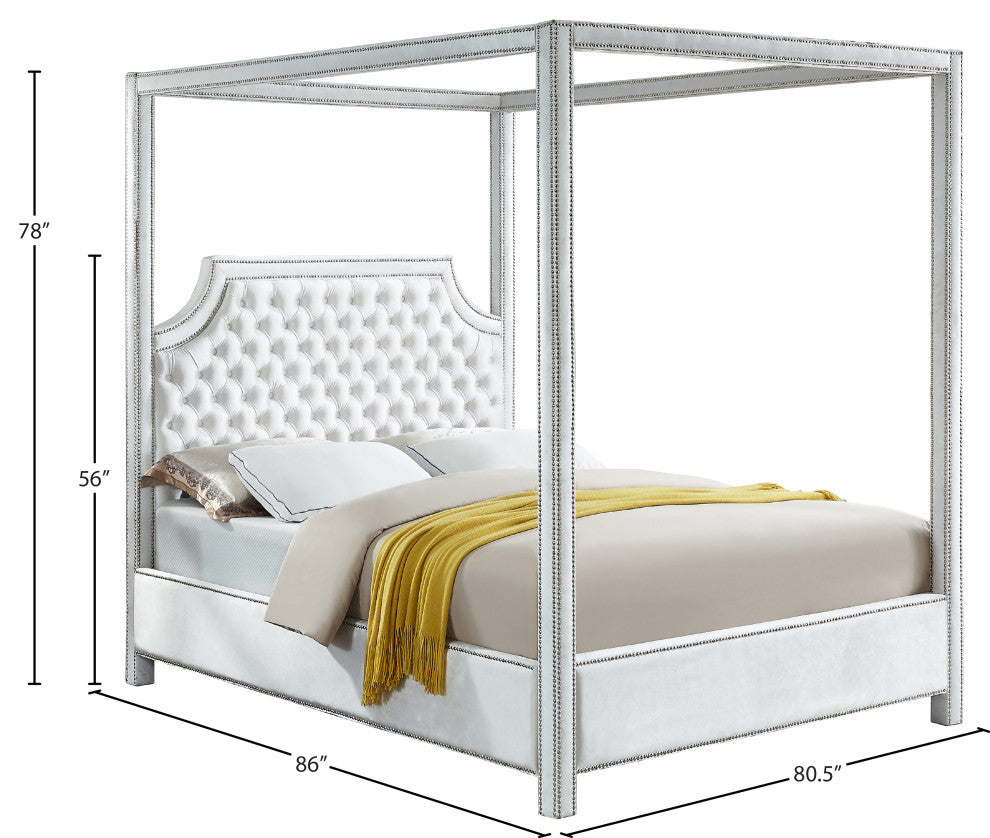 Rowan Velvet Upholstered Bed, White, King