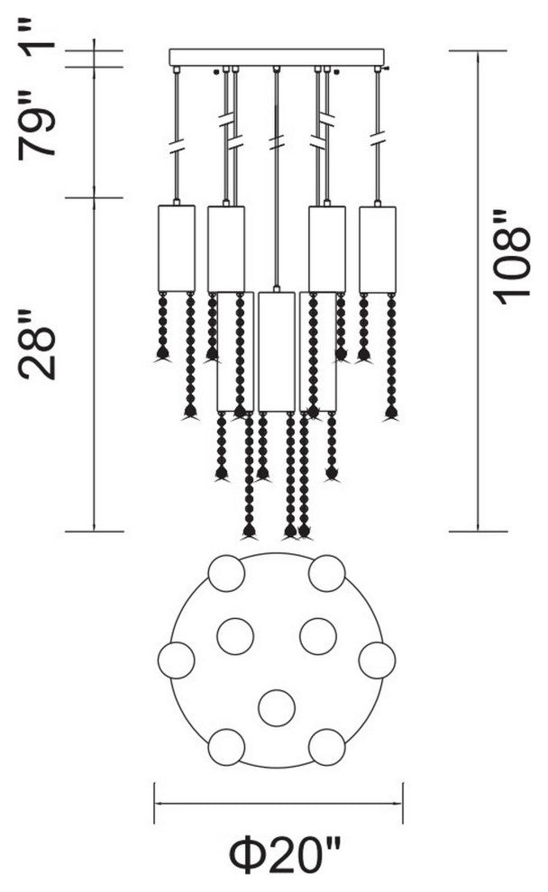 Extended 9 Light Multi Light Pendant With Chrome Finish