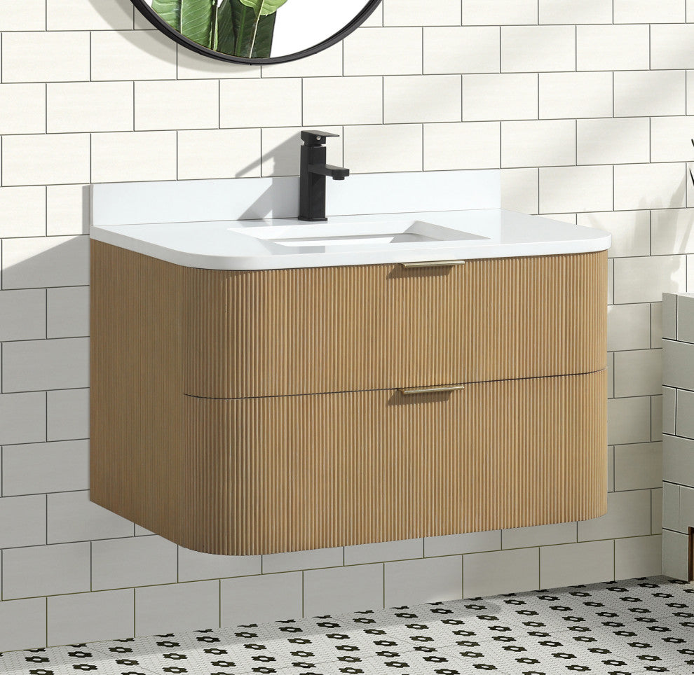 Ari Kitchen and Bath Chantal 36" Floating Bathroom Vanity Oak