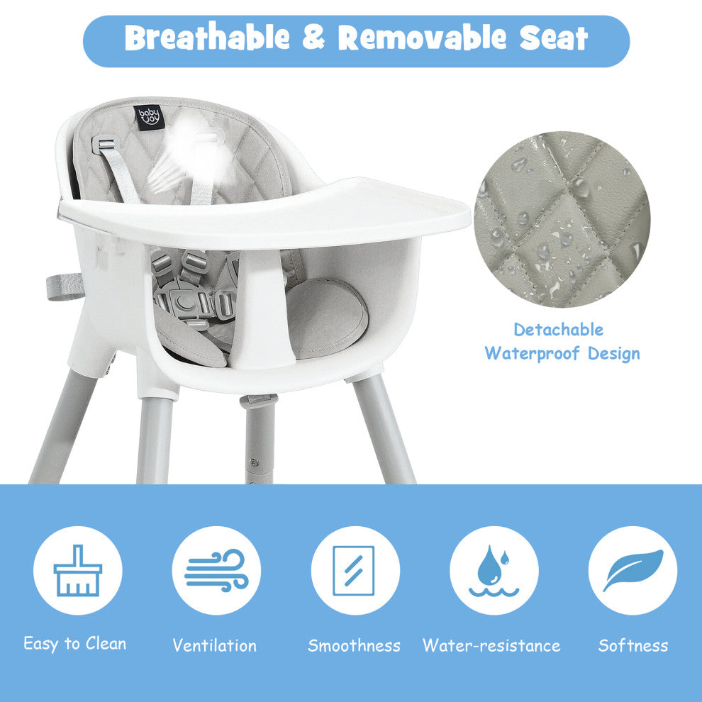 Babyjoy 4 in 1 Baby High Chair Convertible Toddler Table Chair Set w/PU Cushion