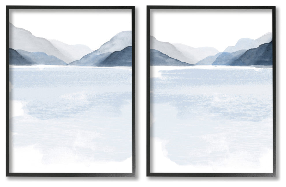 Coastal Mountain Range Landscape Soft Watercolor Blue Scene,16 x 20