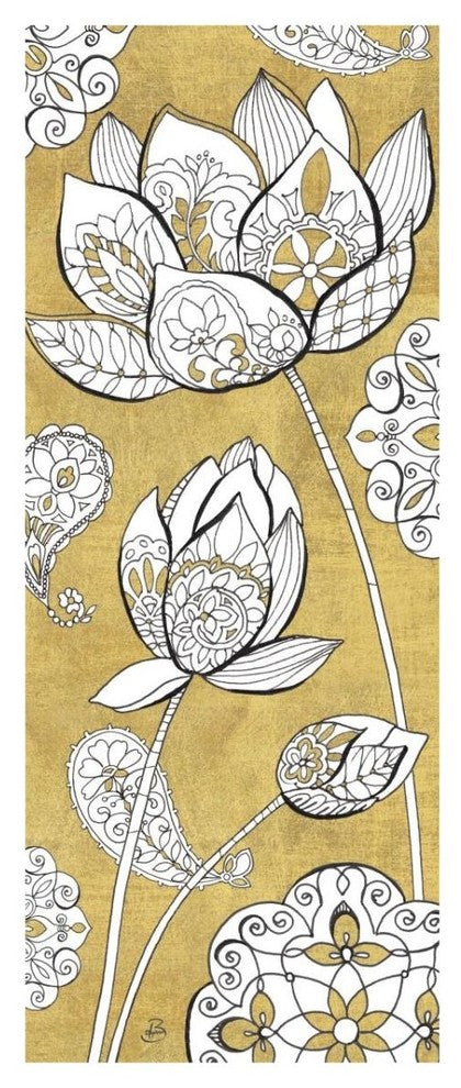 "Color my World Lotus II Gold" Digital Paper Print by Daphne Brissonnet, 14"x32"