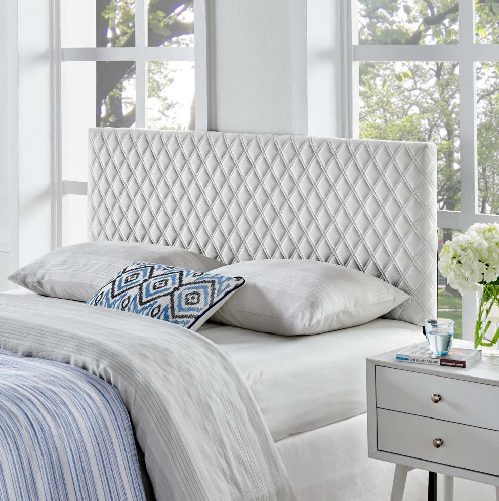 Headboard, Full Queen Size, Velvet, Light Gray, Modern Contemporary