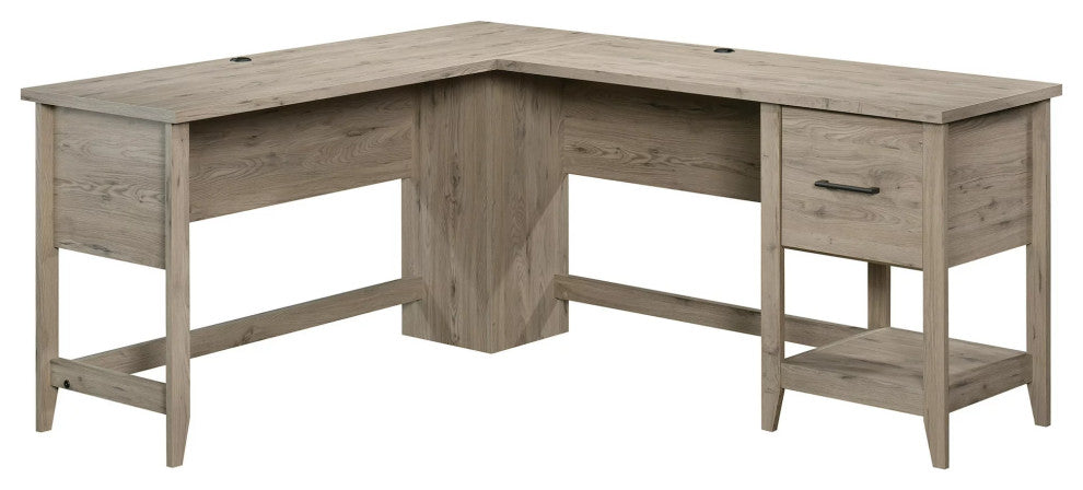 L-Shaped Desk, Large Top With Grommet Cable Management & Drawer, Laurel Oak