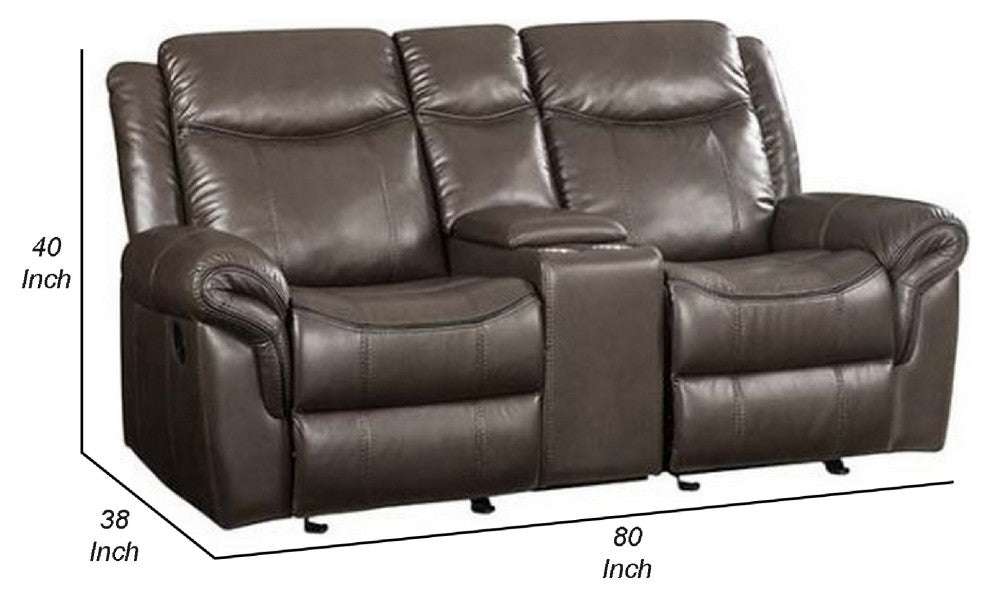 Benzara BM269004 Leather Motion Loveseat With USB Dock/Storage Console, Brown