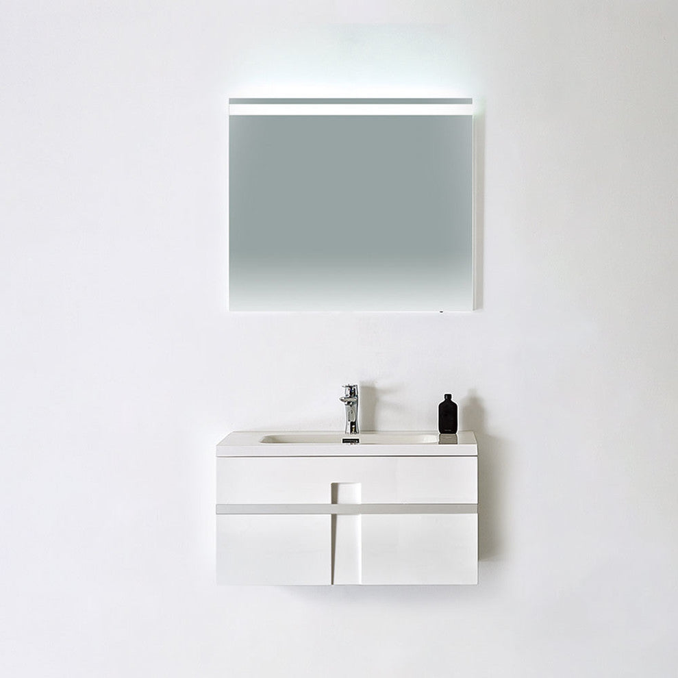Mino White Wall Mounted Modern Single Bathroom Vanity, 40", Vanity, Sink, Mirror