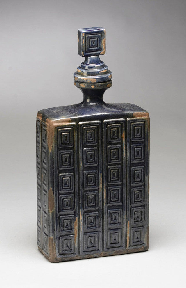 19" Ceramic Decorative Bottle, Blue