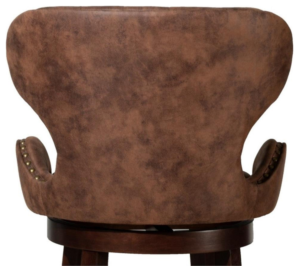 Bowery Hill Modern 30.5" Faux Leather Tufted Swivel Bar Stool in Chestnut