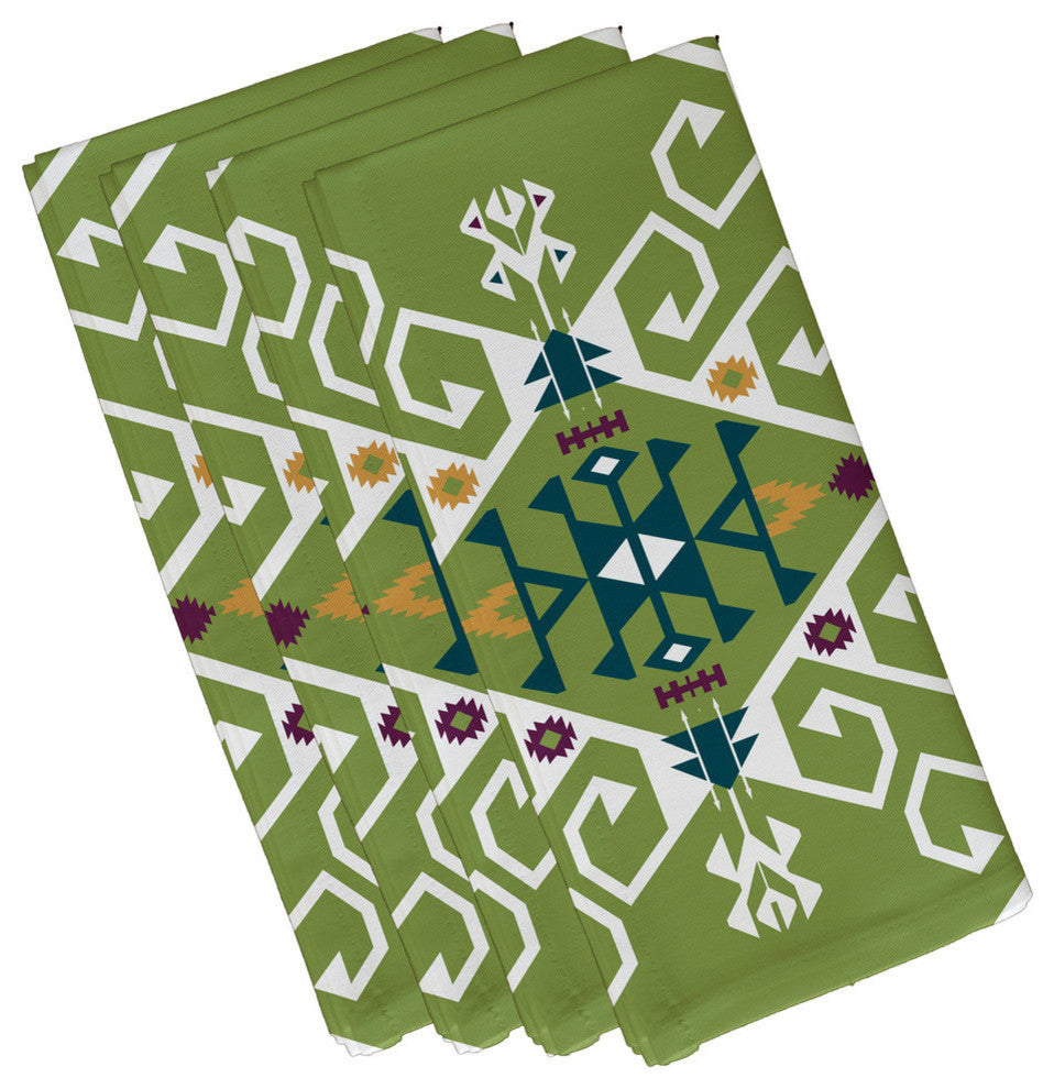 Jodhpur Medallion, Geometric Print Napkin, Green, Set of 4