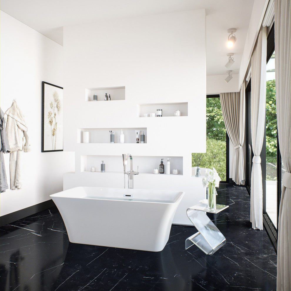OVE Decors Draco 59" Seamless White Acrylic Freestanding Rectangular Bathtub