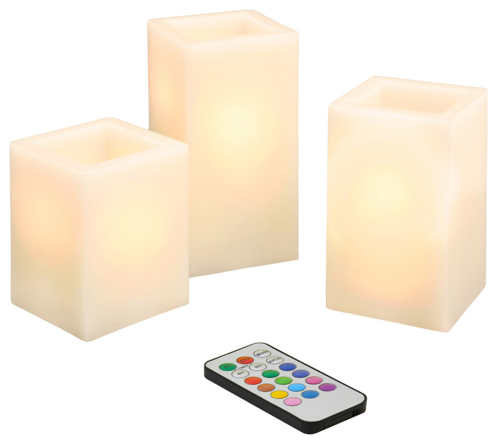 Battery Operated Wax LED Multi Function Candles - Set of 3