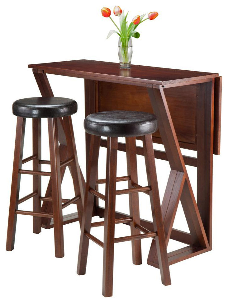Harrington 3-Piece Drop Leaf High Table, 2-29" Cushion Round Seat Stools