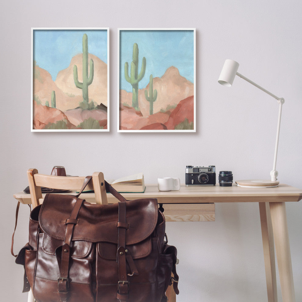 Warm Sunny Desert Cactus Western Landscape, 2pc, each 16 x 20