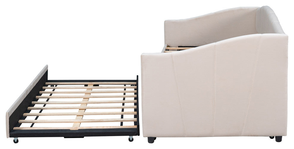 Gewnee Twin Size Upholstered Daybeds Sofa Beds With Trundle,Beige