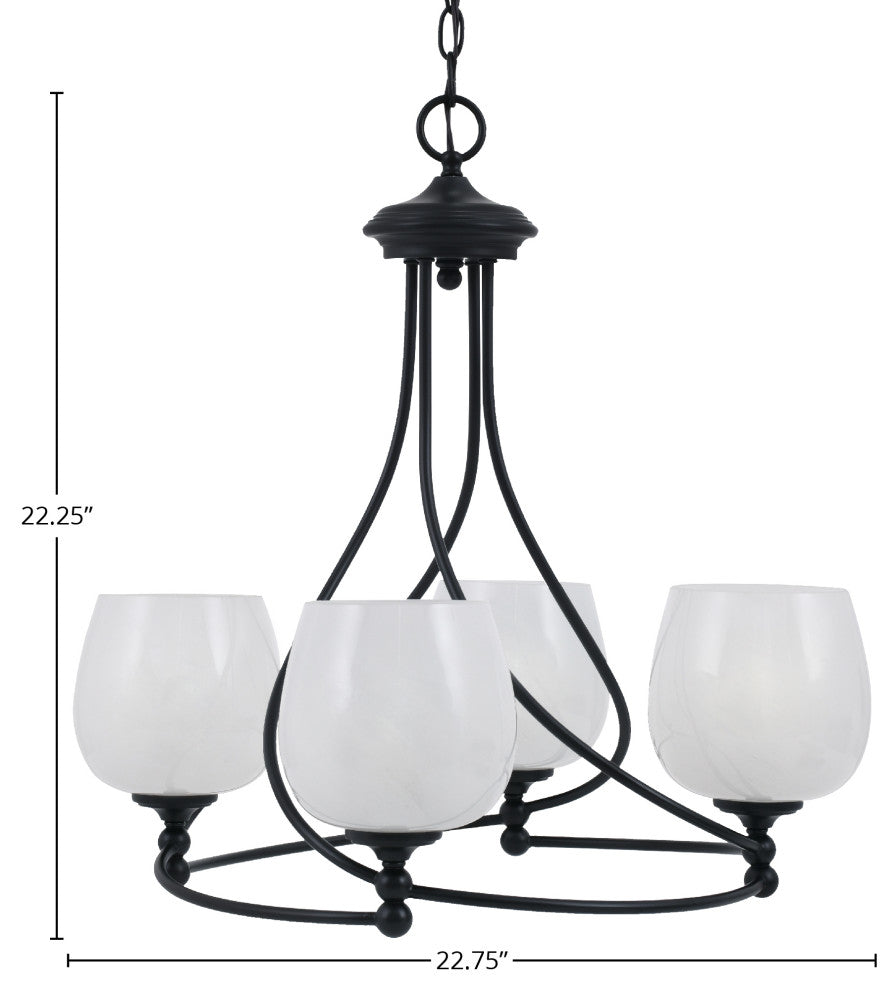 Capri 4-Light Chandelier, Matte Black/White Marble