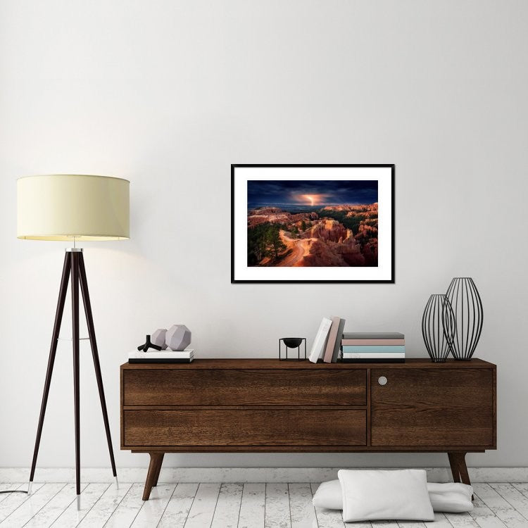 "Lightning Over Bryce Canyon" Framed Print by Stefan Mitterwallner, 38"x28"