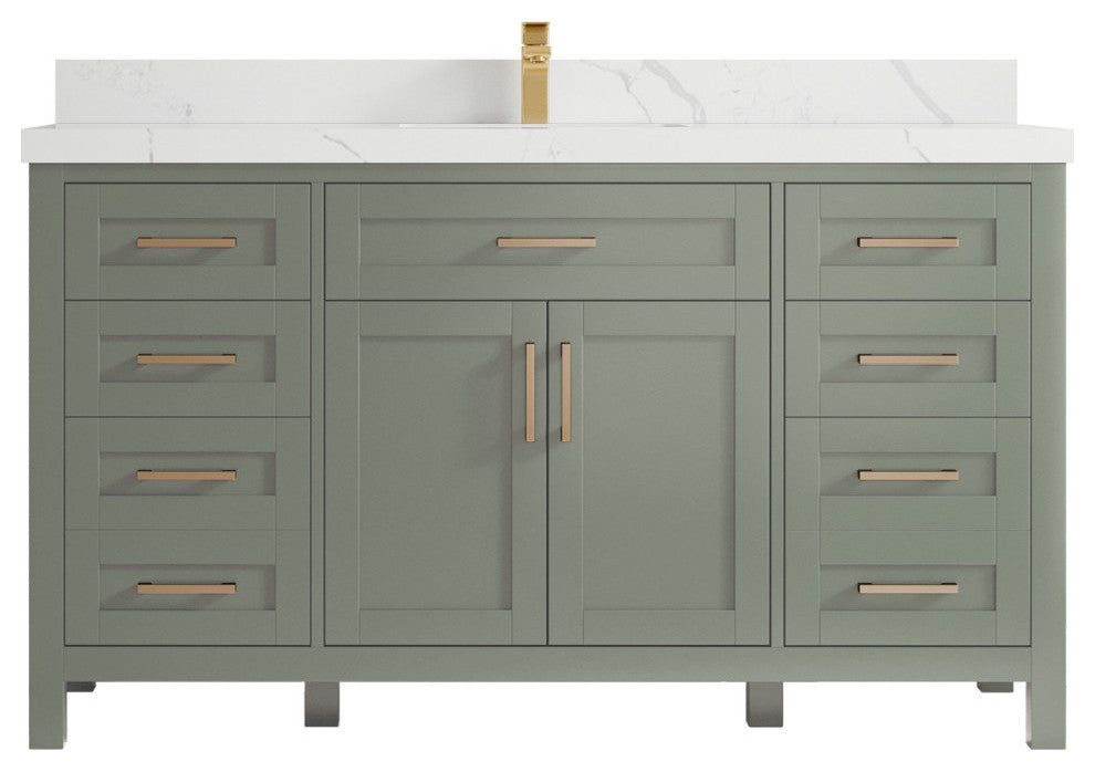 Cambridge 60" Single Bathroom Vanity in Evergreen 2" Calacatta Laza