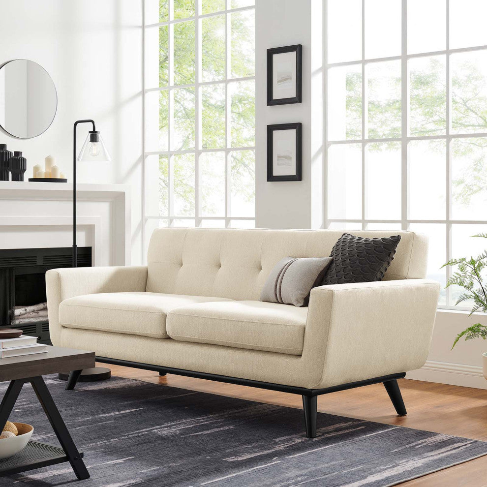 Engage Herringbone Fabric Loveseat, Beige