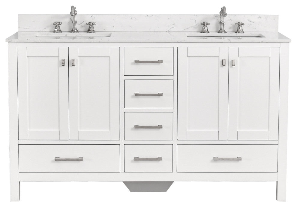 Bathroom Vanity Set, Base:White, 60", Without Mirror