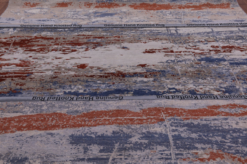 Modern Hand Knotted Wool and Silk Rug 9' 10" X 13' 3" Q7247