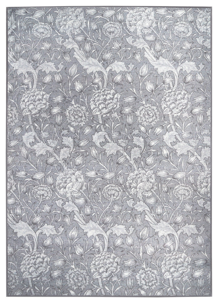 My Magic Carpet Washable Rug Kalini Floral Grey, 5'' X 7''