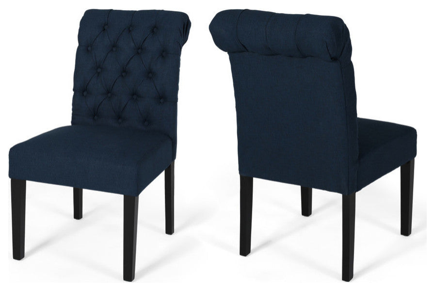 Emerson Tufted Dining Chairs, Set of 2, Navy Blue, Fabric
